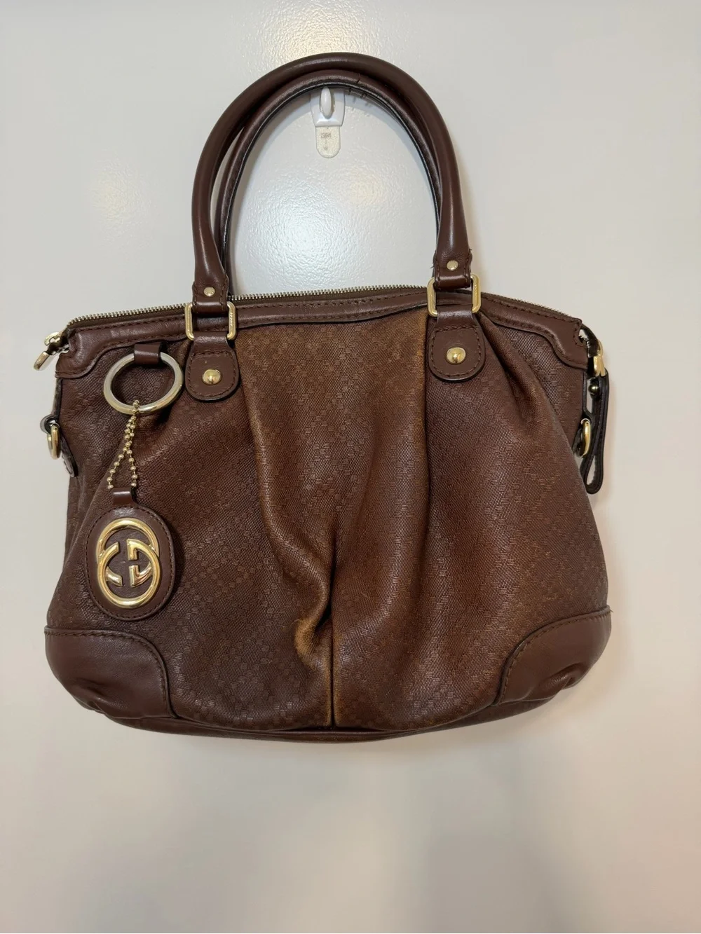 Gucci Sukey Medium Diamante Leather Satchel Brown Shoulder Crossbody Bag